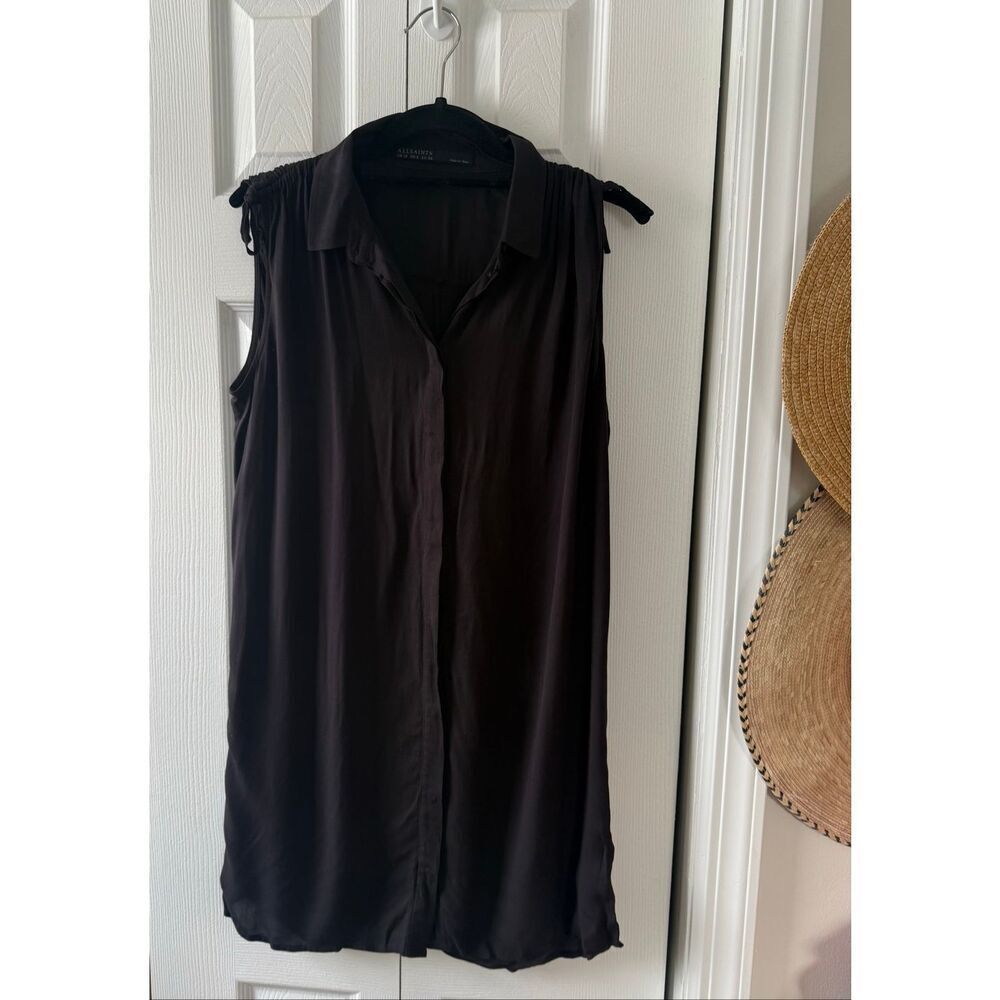 All Saints Drain 6 Sleeveless Ruched Black Mini Dress - Picture 2 of 8